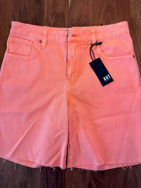 KUT from the Kloth - Neon Coral Raw Hem Shorts Size 2 NWT